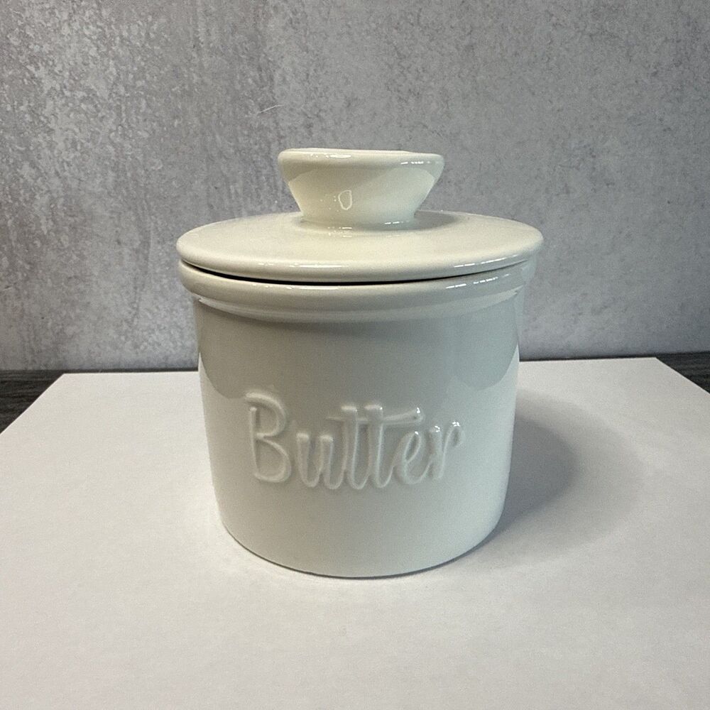French Style Ceramic Butter Keeper – White Crock – French Butter Dish